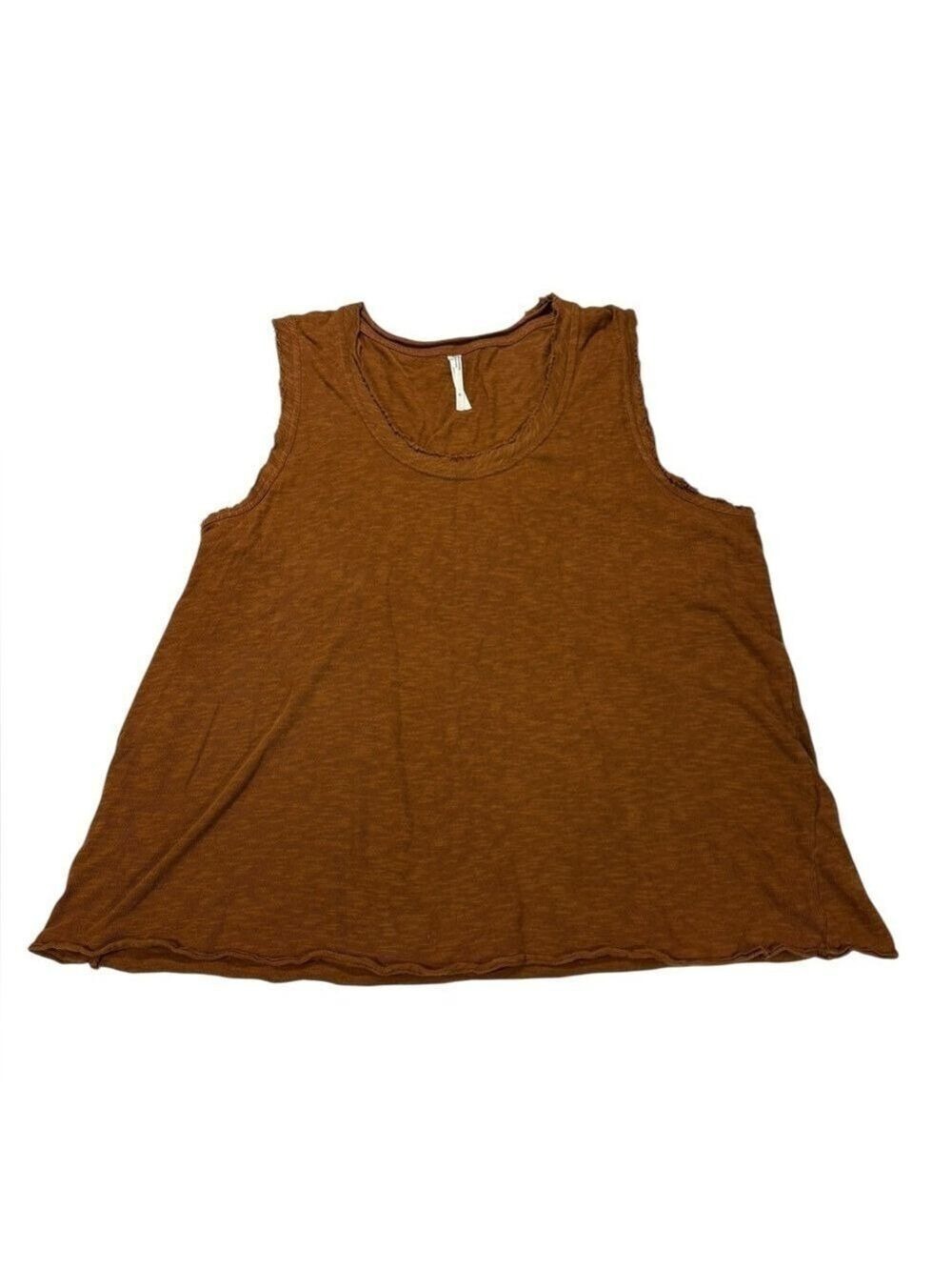 Anthropologie Sleeveless Tank Top Small Scoop Neck Raw Trim Hem Cotton Brown XL